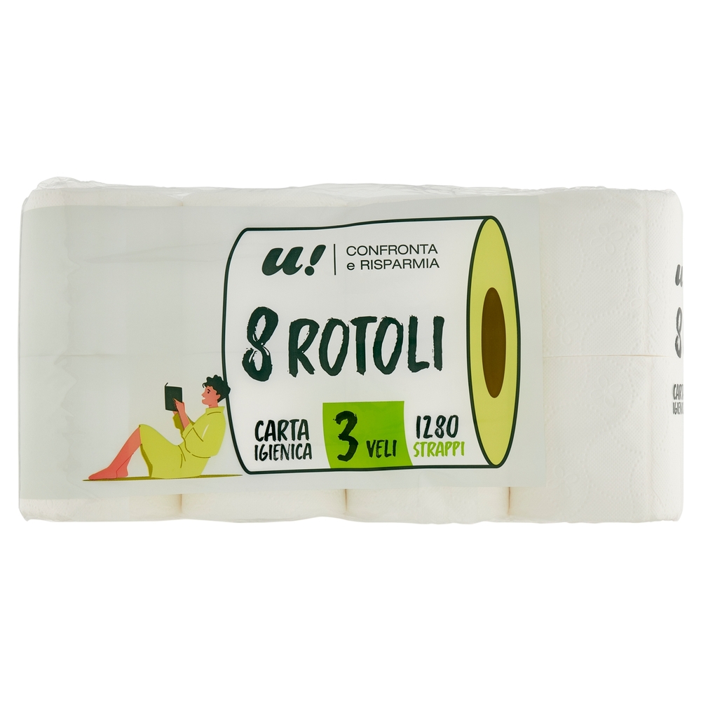 8 Rotoli Carta Igienica 3 Veli U! Confronta e Risparmia